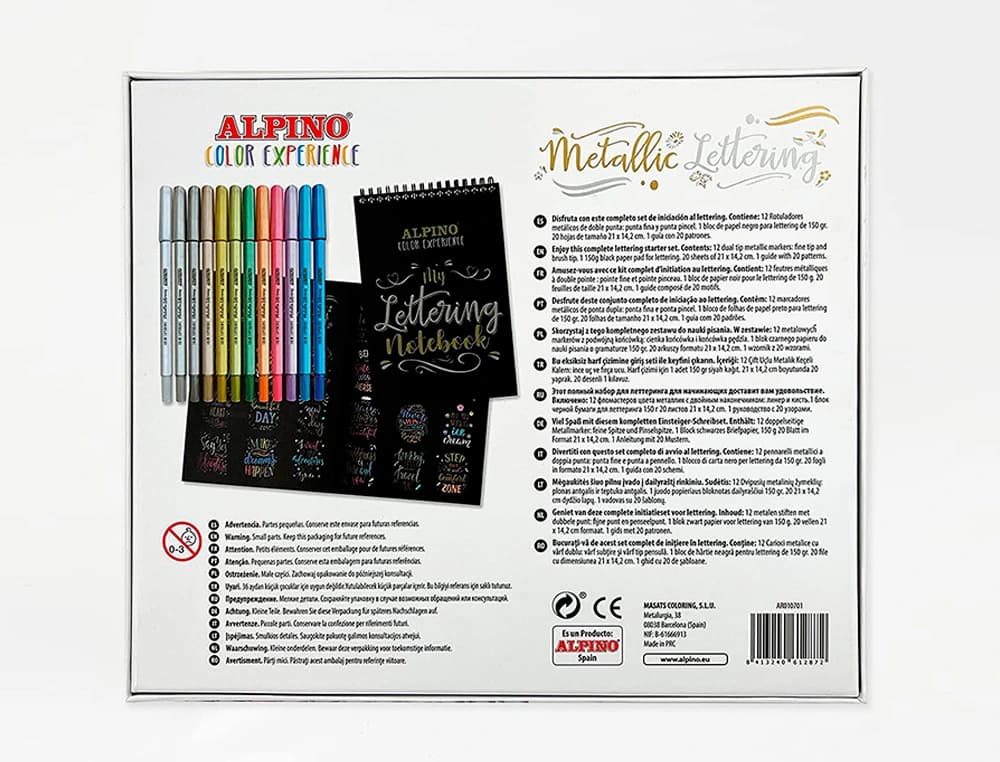 Rotulador alpino metallic lettering doble punta estuche de 12 unidades colores surtidos