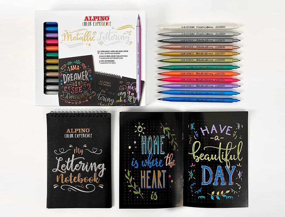 Rotulador alpino metallic lettering doble punta estuche de 12 unidades colores surtidos
