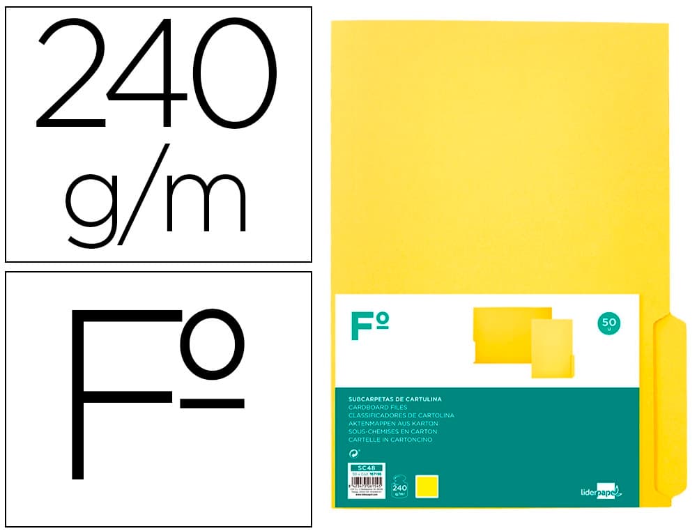 Liderpapel Subcarpeta cartulina liderpapel folio pestaña derecha 240g/m2 amarillo