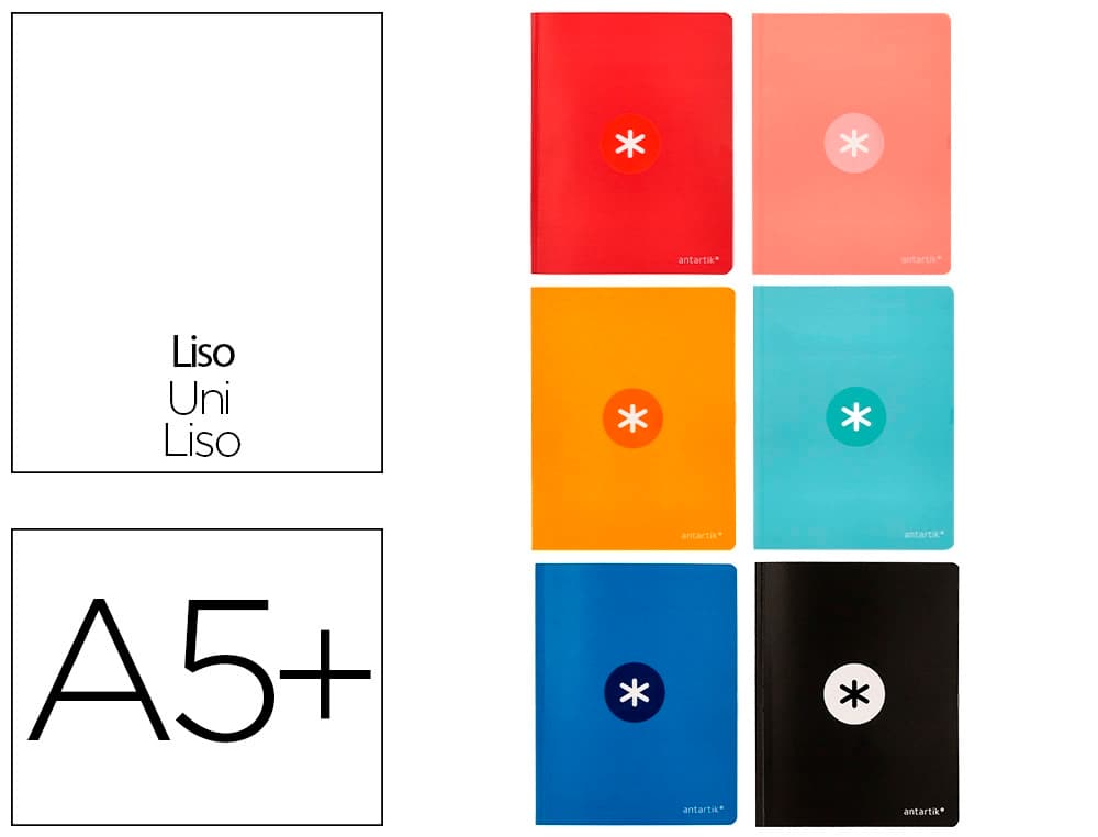 Antartik Libreta Antartik A5+ plus cosida 48 hojas 90gr liso sin margen 6 colores surtidos