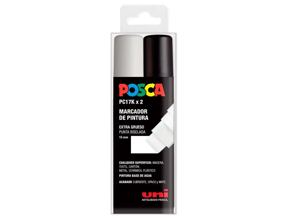 Posca Rotulador uni posca pc-17k/2c marcador de pintura punta biselada 15 mm estuche de 2 unidades blanco/negro