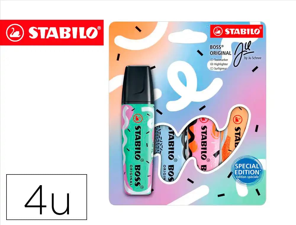 Stabilo Rotulador stabilo boss fluorescente original pastel by ju schnee estuche de 4 colores surtidos