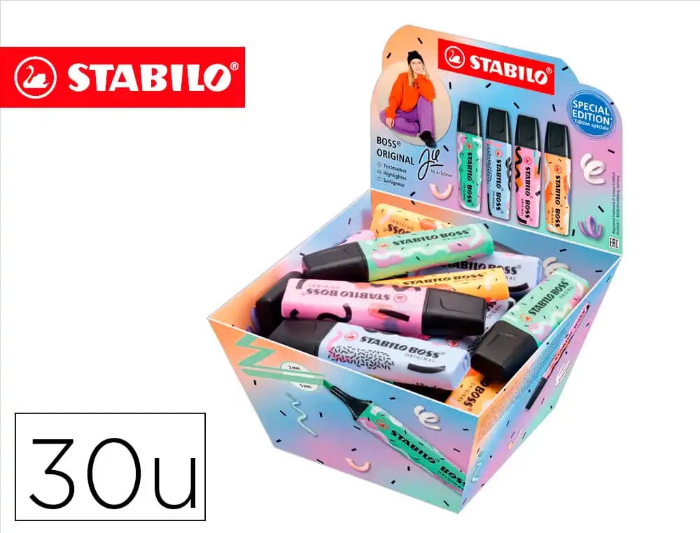 Stabilo Rotulador stabilo boss fluorescente original pastel by ju schnee expositor de 30 unidades colores surtidos