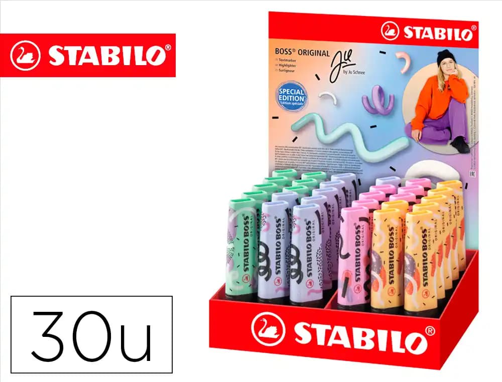 Stabilo Rotulador stabilo boss fluorescente original pastel by ju schnee expositor de 30 unidades colores surtidos
