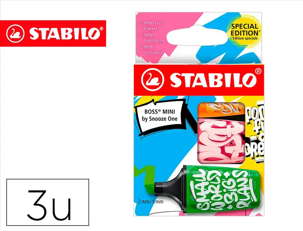 Stabilo Rotulador stabilo boss mini fluorescente by snooze one estuche de 3 unidades colores surtidos