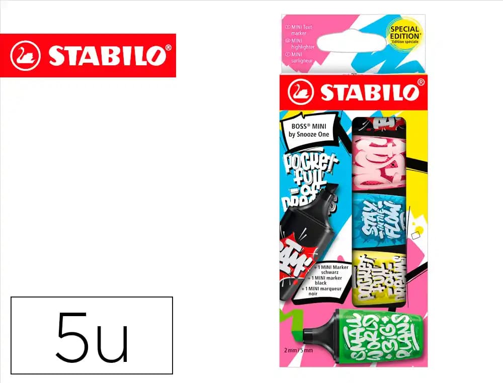 Stabilo Rotulador stabilo boss mini fluorescente by snooze one estuche de 5 unidades colores surtidos