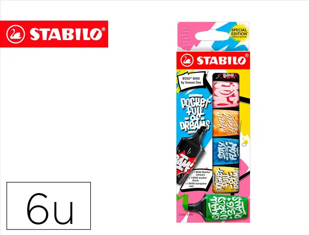 Stabilo Rotulador stabilo boss mini fluorescente by snooze one estuche de 6 unidades colores surtidos