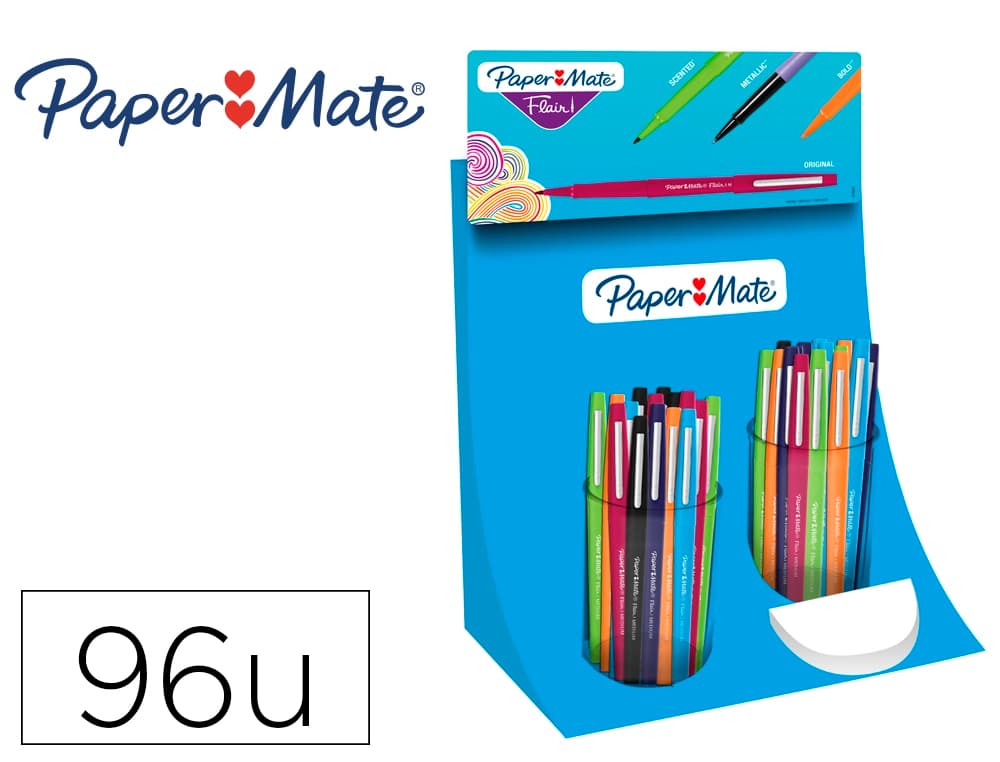 Papermate Rotulador paper mate flair punta de fibra expositor de 96 unidades colores surtidos