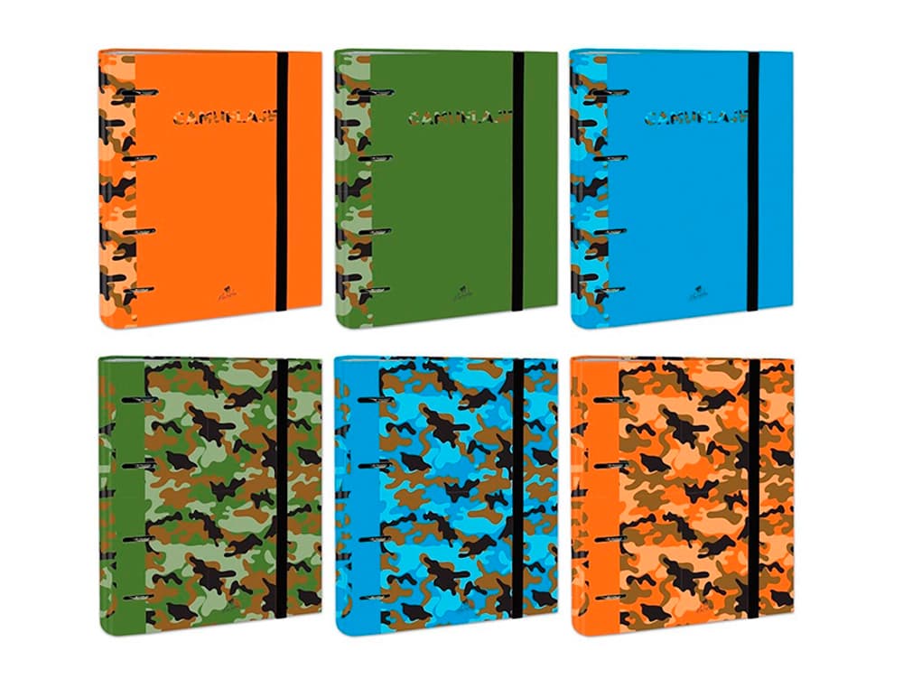 Mariola Carpeta de 4 anillas de 40 mm mixtas carton forrado folio colores surtidos camuflaje 6 diseños