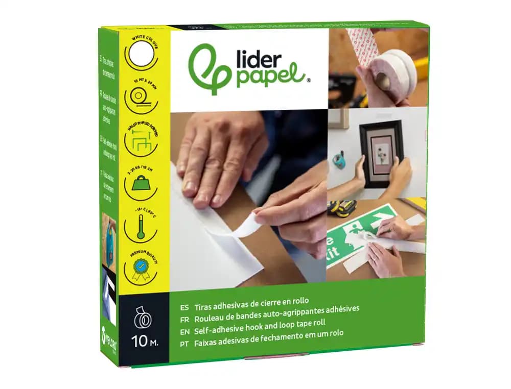 Cinta de cierre adhesiva liderpapel velcro blanco 20mm x 10m