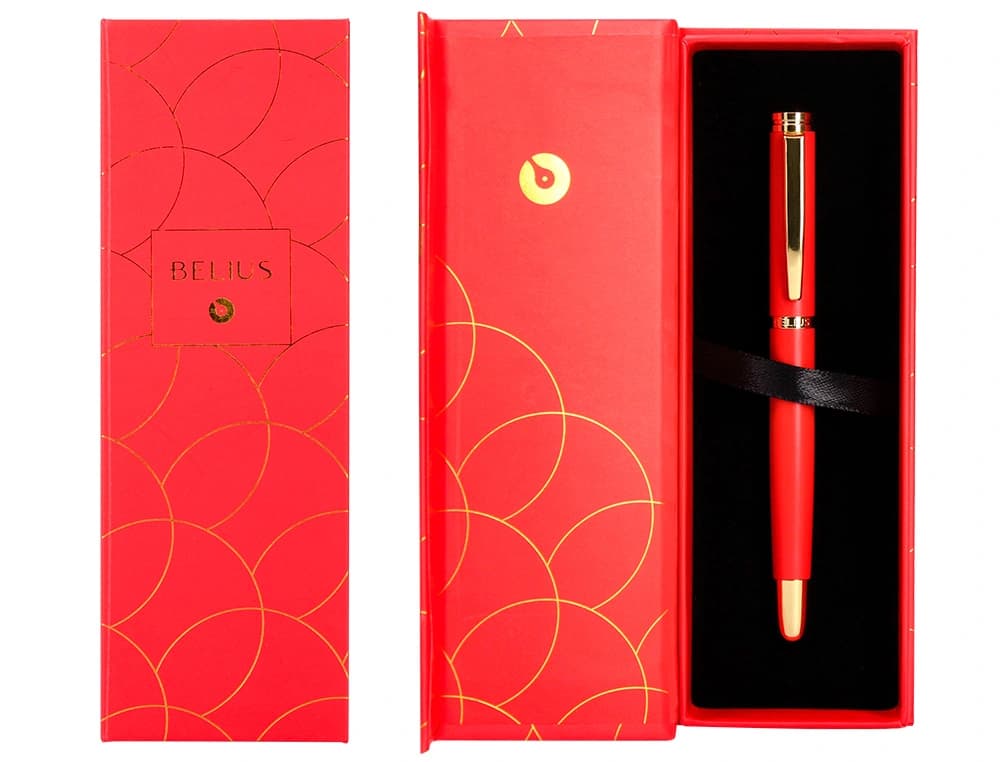 Pluma belius passion dor aluminio textura cepillada y caja de diseño