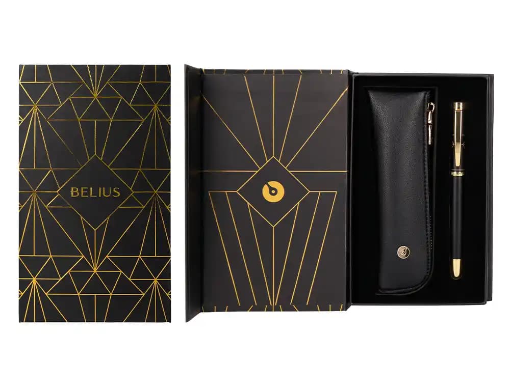 Pluma y estuche belius soiree color art deco y caja de diseño
