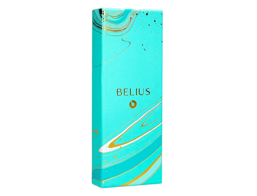 Roller belius aqua aluminio color turquesa y dorado tinta negra caja de diseño