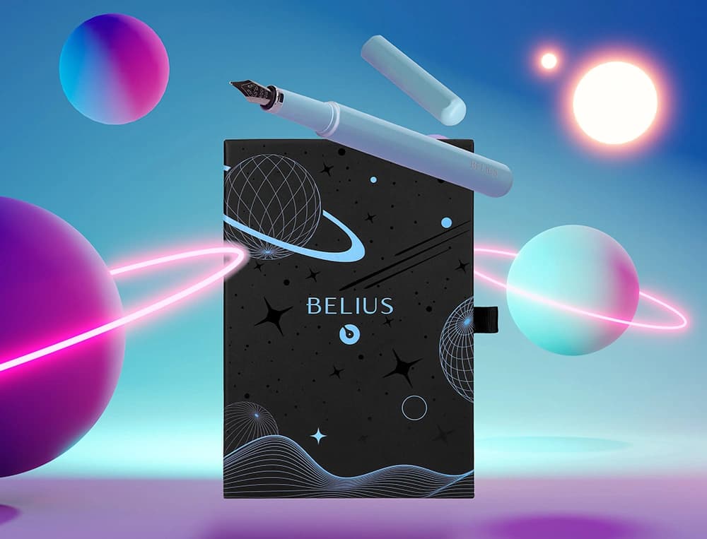Pluma y funda de similpiel belius space b color minimalista caja de diseño