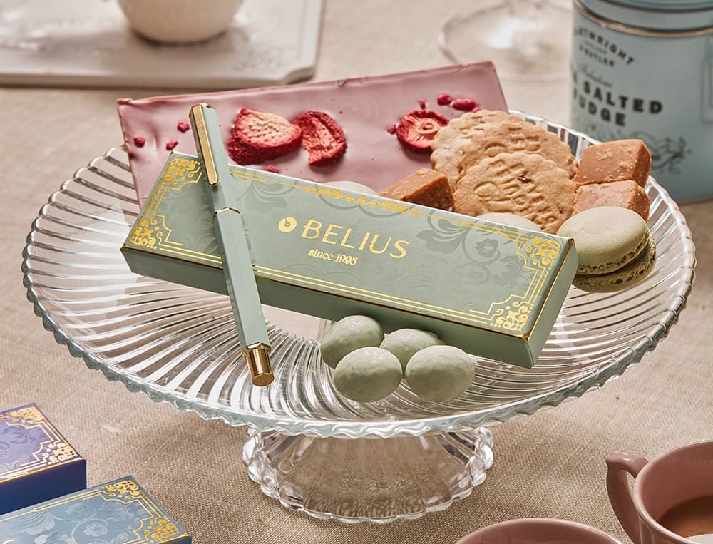 Boligrafo belius macaron bliss forma hexagonal y caja de diseño