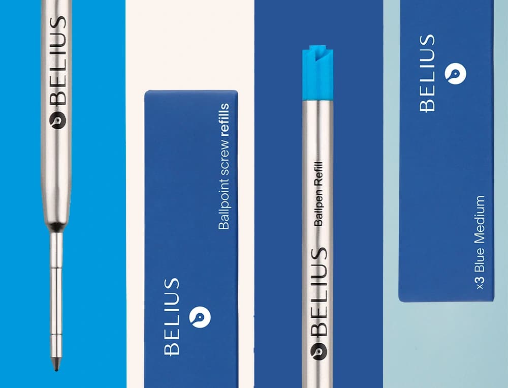 Recambio de bolígrafo Belius de punta media de 0,8 mm, caja de 3 unidades – Azul