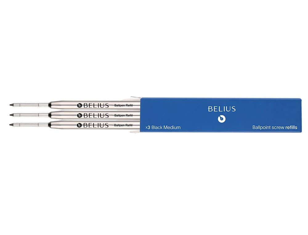 Recambio de bolígrafo Belius de punta media de 0,8 mm, caja de 3 unidades – Azul