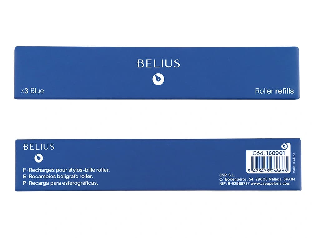 Recambio de roller Belius de punta media de 0,7 mm, caja de 3 unidades – Azul