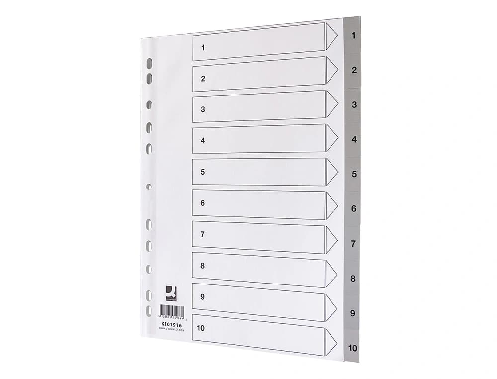 Separador numerico q-connect plastico 1-10 juego de 10 separadores din a4 multitaladro