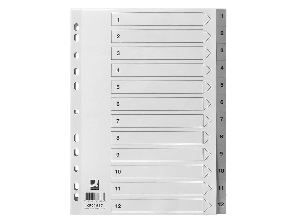 Separador numerico q-connect plastico 1-12 juego de 12 separadores din a4 multitaladro