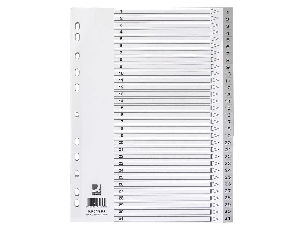 Separador numerico q-connect plastico 1-31 juego de 31 separadores din a4 multitaladro