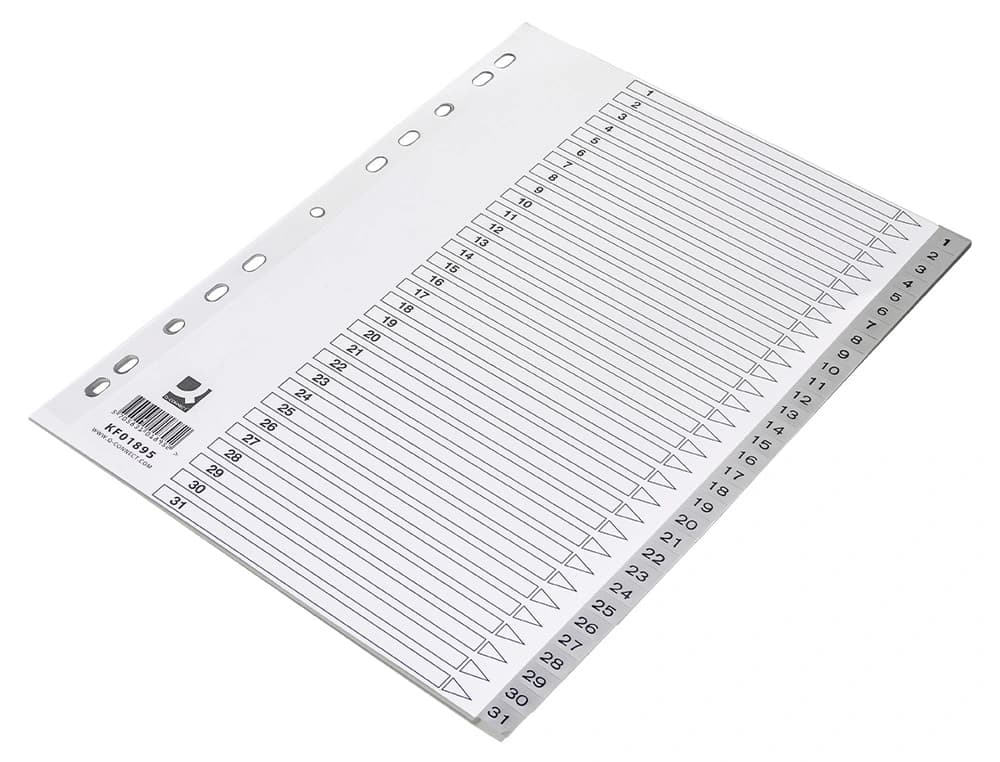 Separador numerico q-connect plastico 1-31 juego de 31 separadores din a4 multitaladro