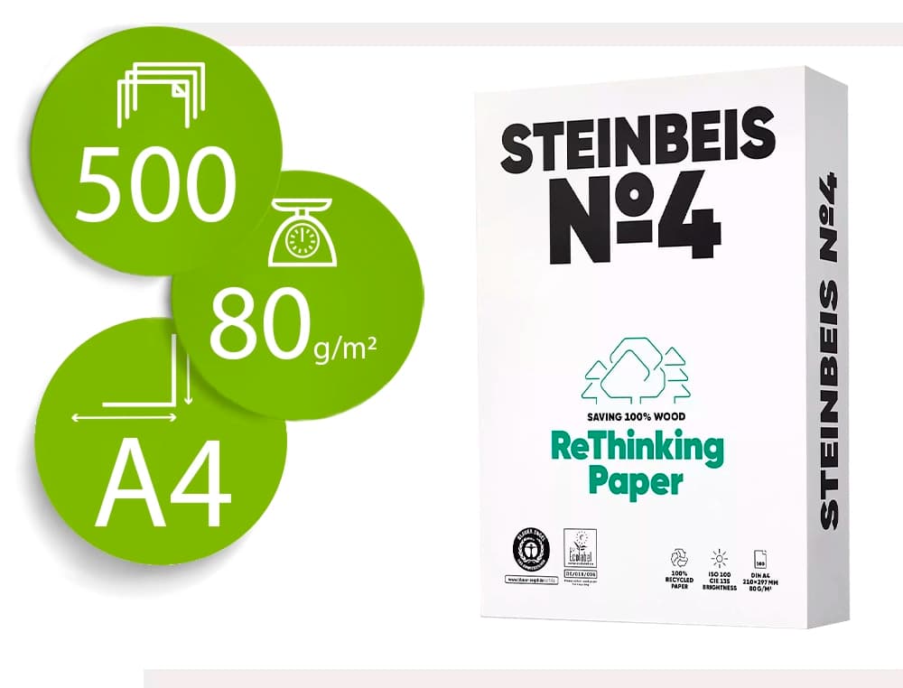 Steinbeis Papel fotocopiadora steinbeis n.4 100% reciclado din a4 80 gramos paquete de 500 hojas