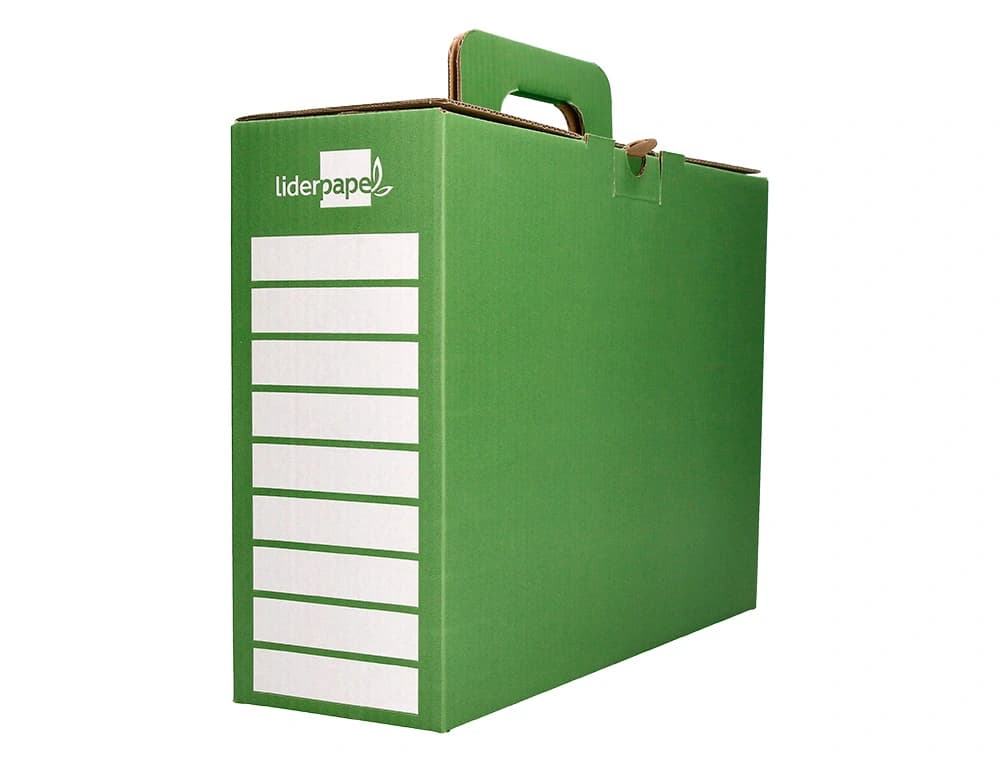 Caja archivador definitivo liderpapel carton reforzado con asa color verde cheque libro 393x120x279mm