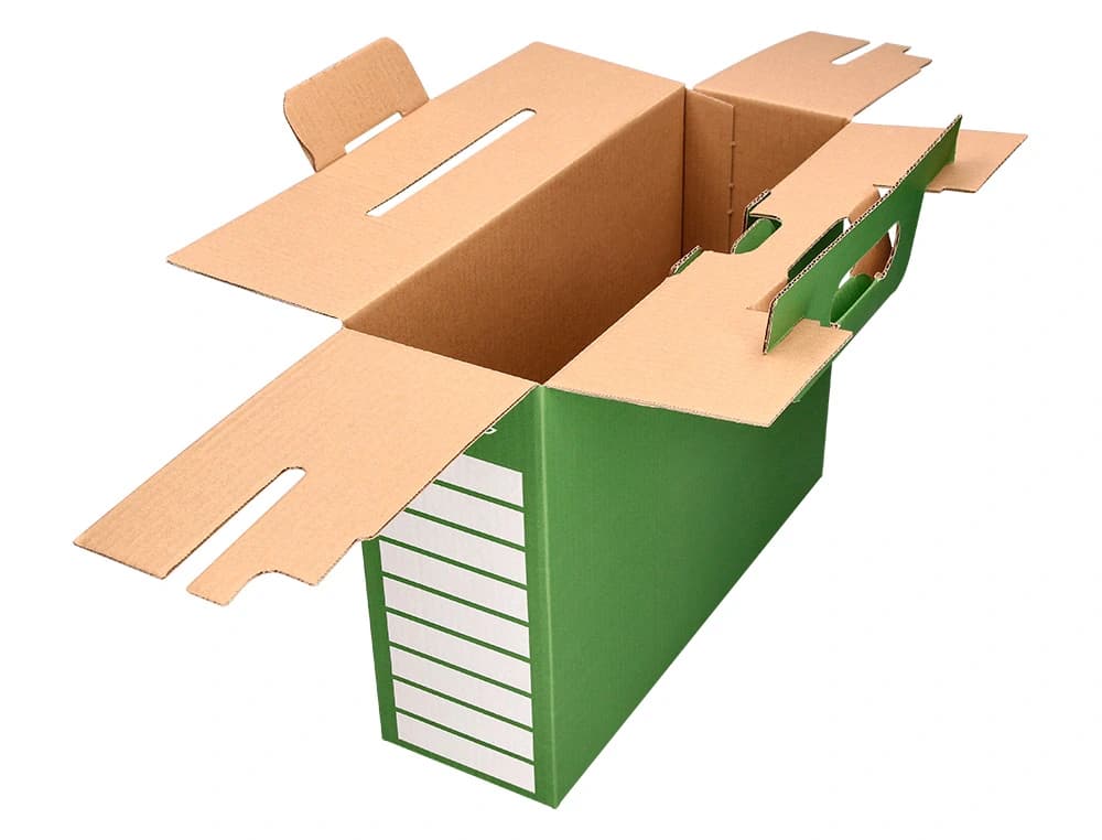 Caja archivador definitivo liderpapel carton reforzado con asa color verde cheque libro 393x120x279mm