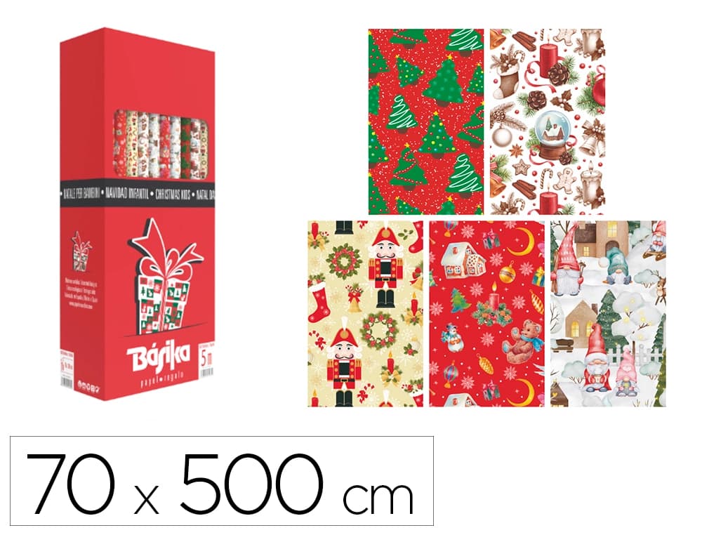 Basika Papel de regalo basika navidad rollo ancho 70 cm longitud 5 m diseños surtidos gramaje 50 g
