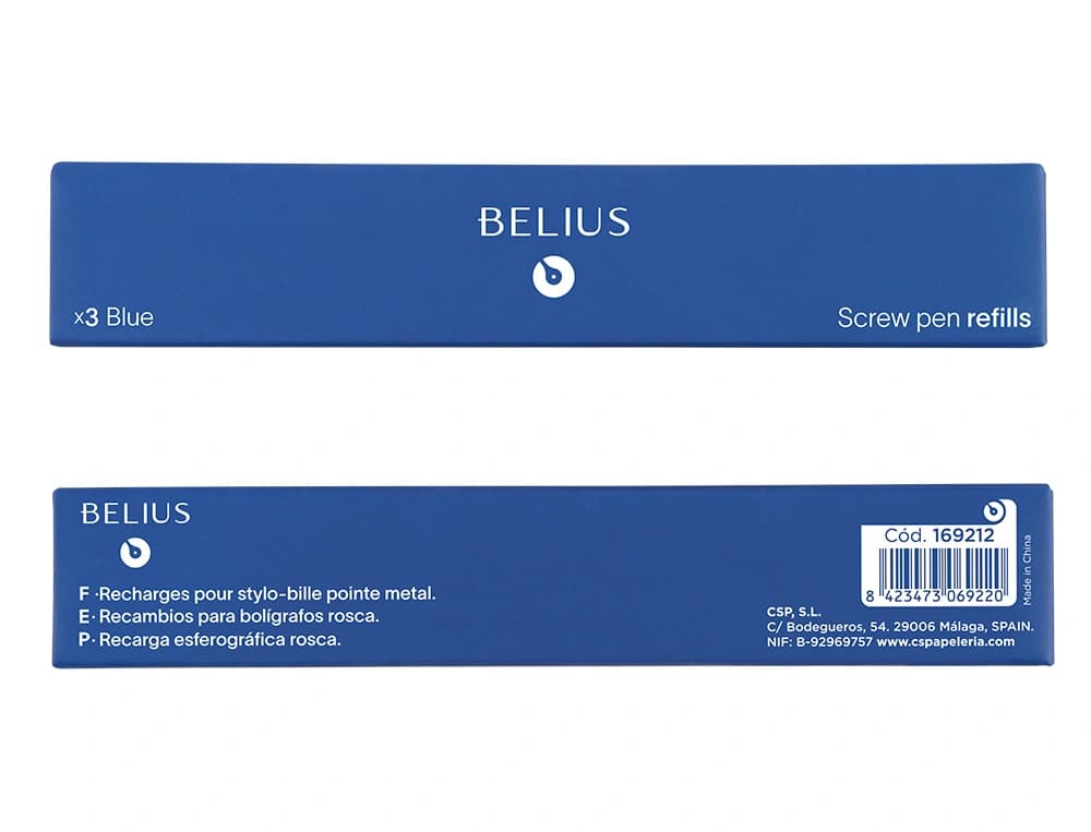 Recambio boligrafo belius con rosca caja 3 unidades