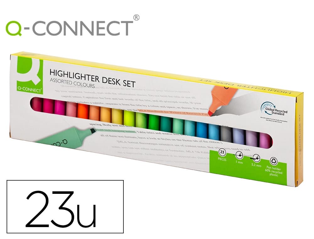 Q-connect Rotulador q-connect fluorescente punta biselada estuche de sobremesa 23 unidades colores surtidos