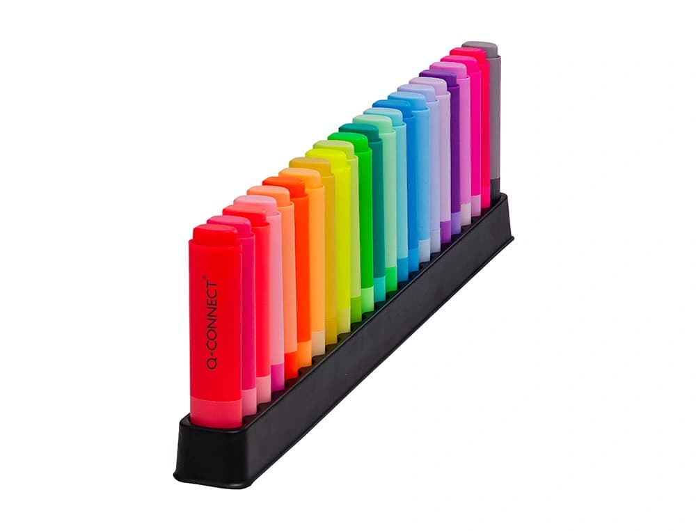 Rotulador q-connect fluorescente punta biselada estuche de sobremesa 23 unidades colores surtidos