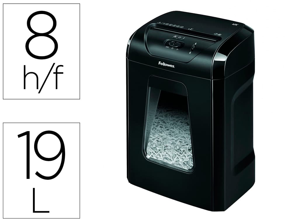 Fellowes Destructora de documentos fellowes 12c capacidad 8h seguridad p4 grapas clips y tarjetas papelera 19 l