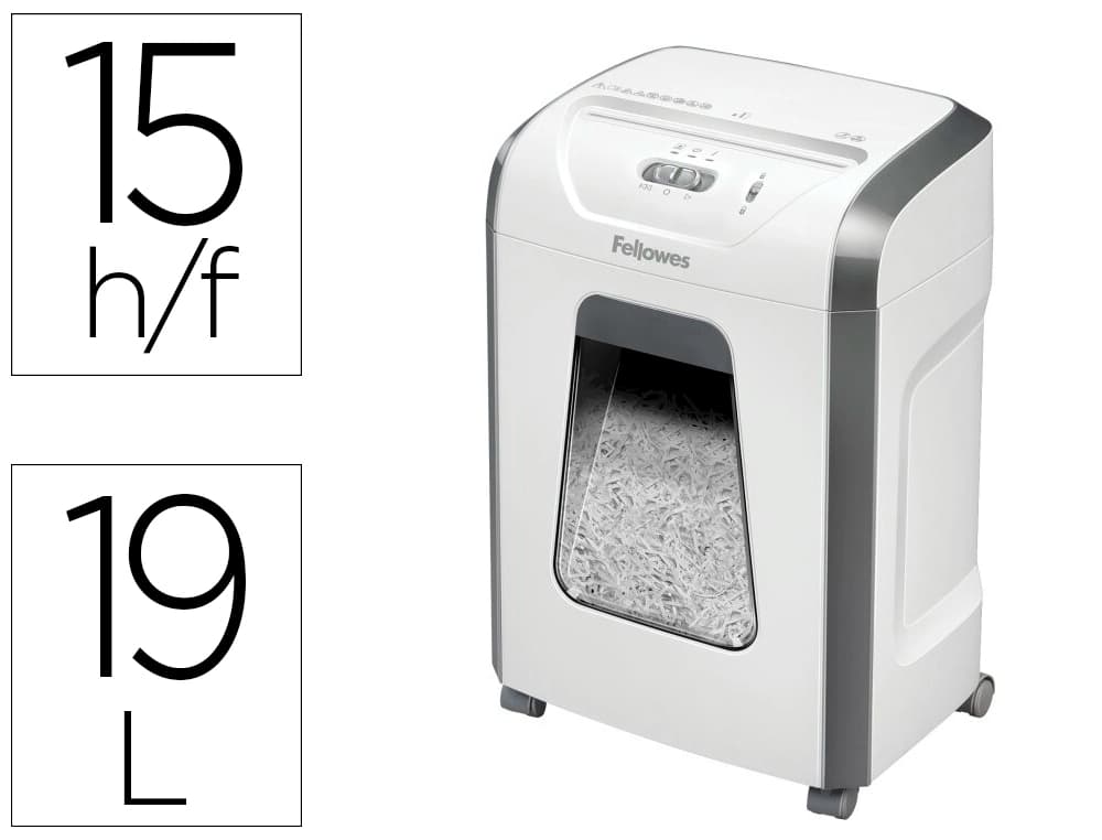 Fellowes Destructora de documentos fellowes 15c capacidad 15h seguridad p4 grapas clips y tarjetas papelera 19 l