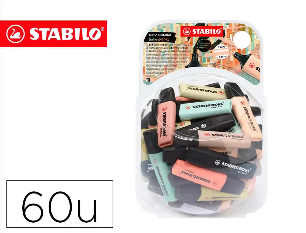 Stabilo Rotulador stabilo boss pastel fluorescente 70 nature colors bombonera de 60 unidades colores surtidos