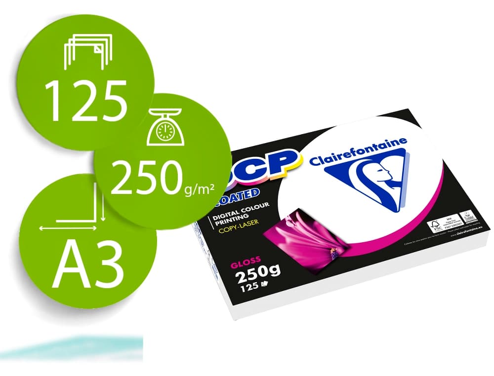 Clairefontaine Papel fotocopiadora color dcp coated glossy din a3 250 gramos paquete de 125 hojas