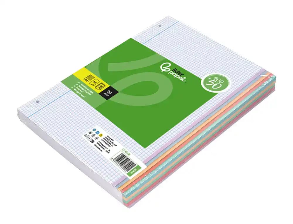 Recambio liderpapel a4 200+50 hojas 90gr cuadro 4mm con margen 4 taladros