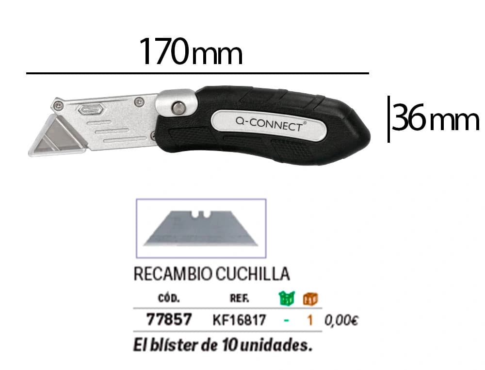 Cuter q-connect metalico ancho plegable con mango antideslizante cuchilla 19 mm xd-925 conclip blister 1 unidad