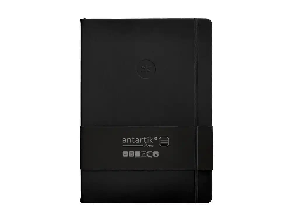 Cuaderno con gomilla Antartik Notes de tapa dura, rayas, 100 hojas – Negro