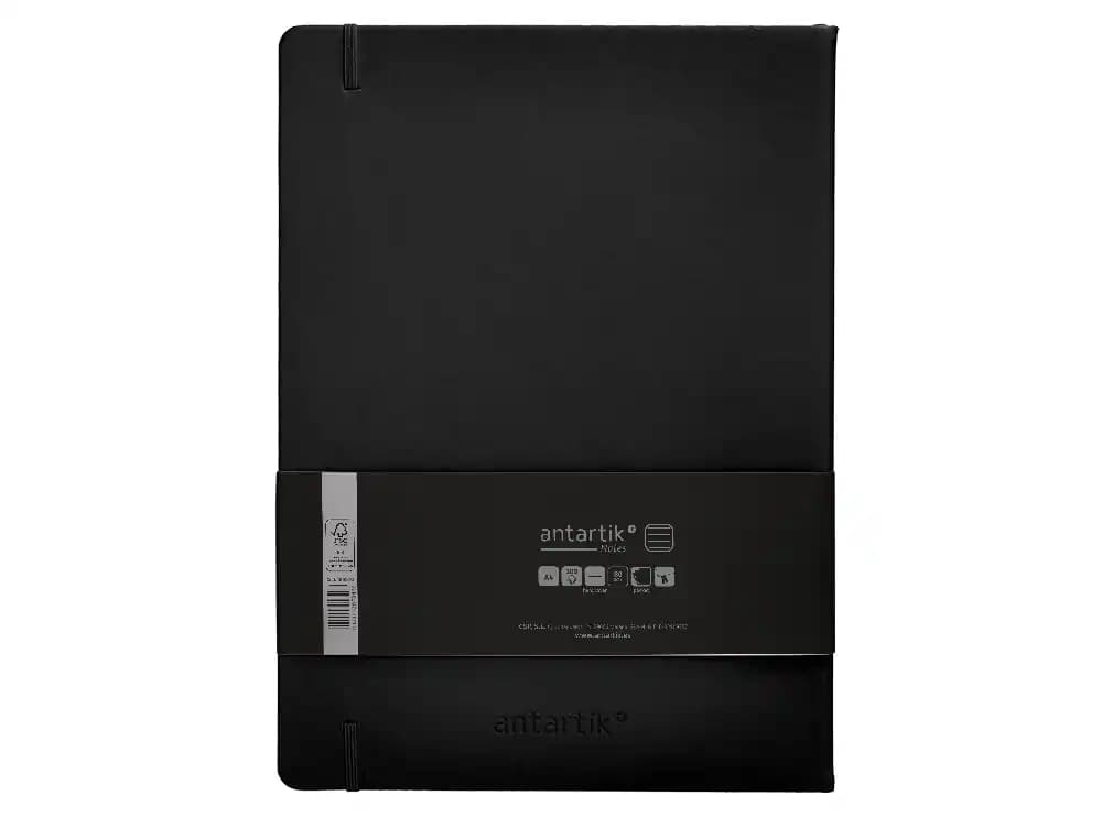 Cuaderno con gomilla Antartik Notes de tapa dura, rayas, 100 hojas – Negro