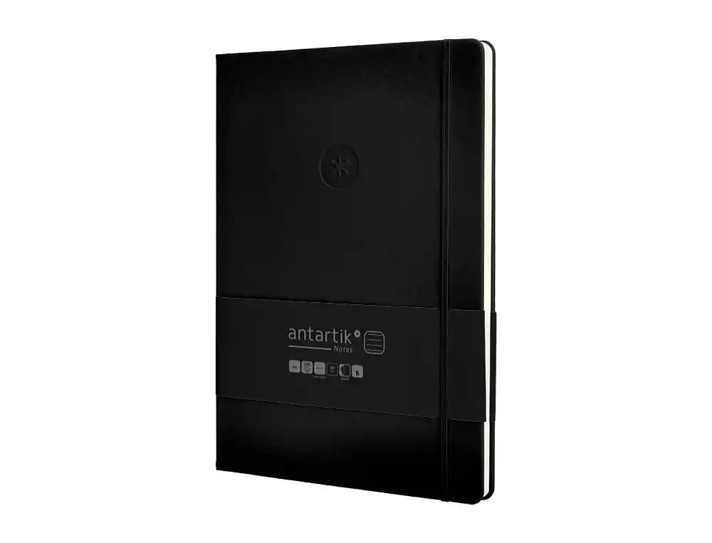 Cuaderno con gomilla Antartik Notes de tapa dura, rayas, 100 hojas – Negro