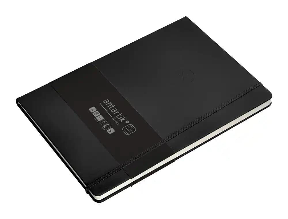 Cuaderno con gomilla Antartik Notes de tapa dura, rayas, 100 hojas – Negro