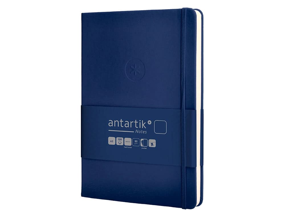 Cuaderno con gomilla antartik notes tapa dura hojas lisas azul marino 100 hojas 80 gr fsc