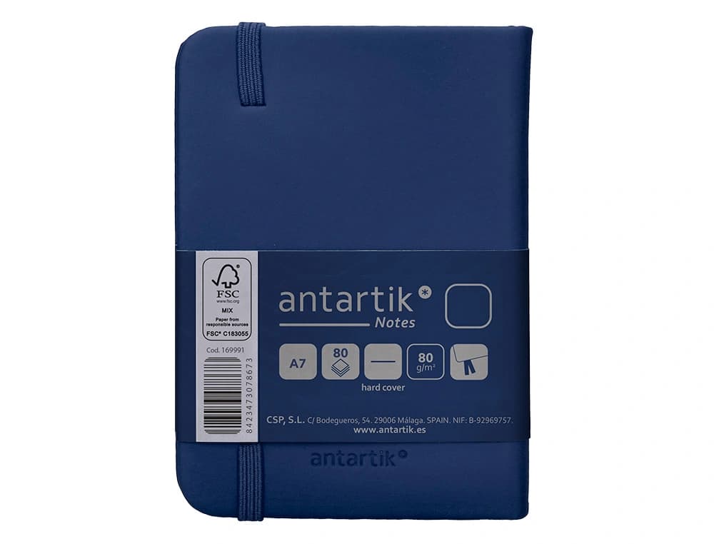 Cuaderno con gomilla antartik notes tapa dura a7 hojas lisas 80 hojas 80 gr fsc