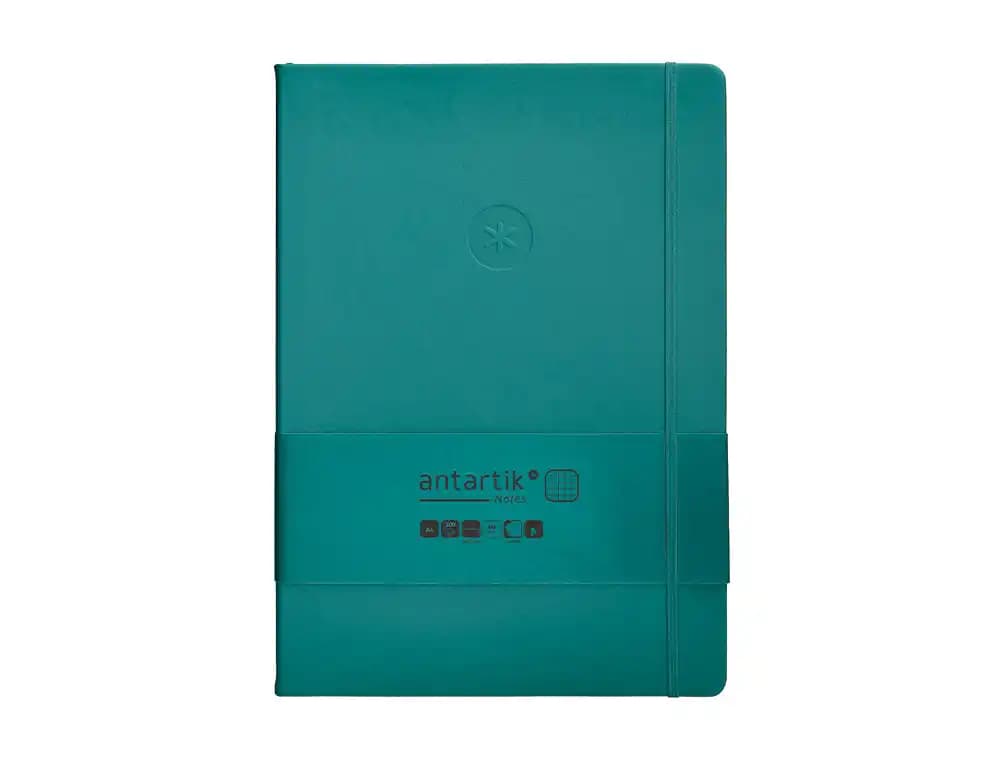 Cuaderno con gomilla Antartik Notes de tapa dura, cuadrícula, 100 hojas – Verde aguamarina
