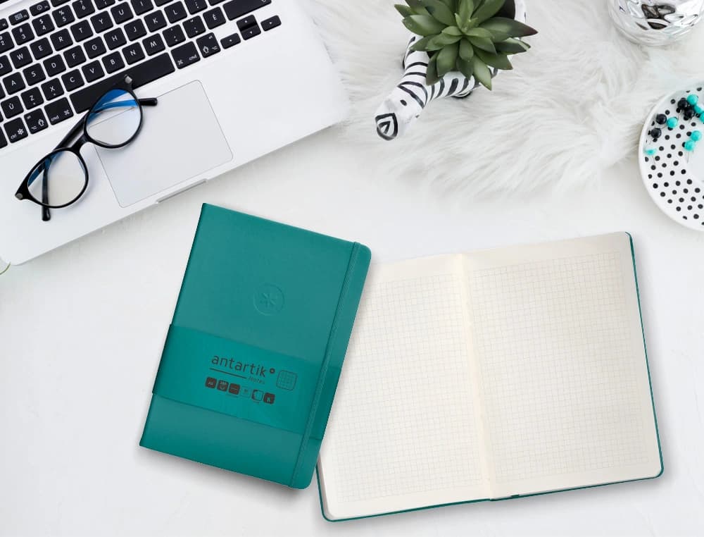 Cuaderno con gomilla antartik notes tapa dura hojas cuadricula aguamarina 100 hojas 80 gr