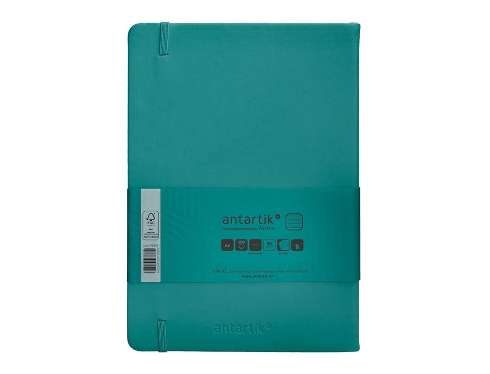 Cuaderno con gomilla antartik notes tapa dura hojas cuadricula aguamarina 100 hojas 80 gr