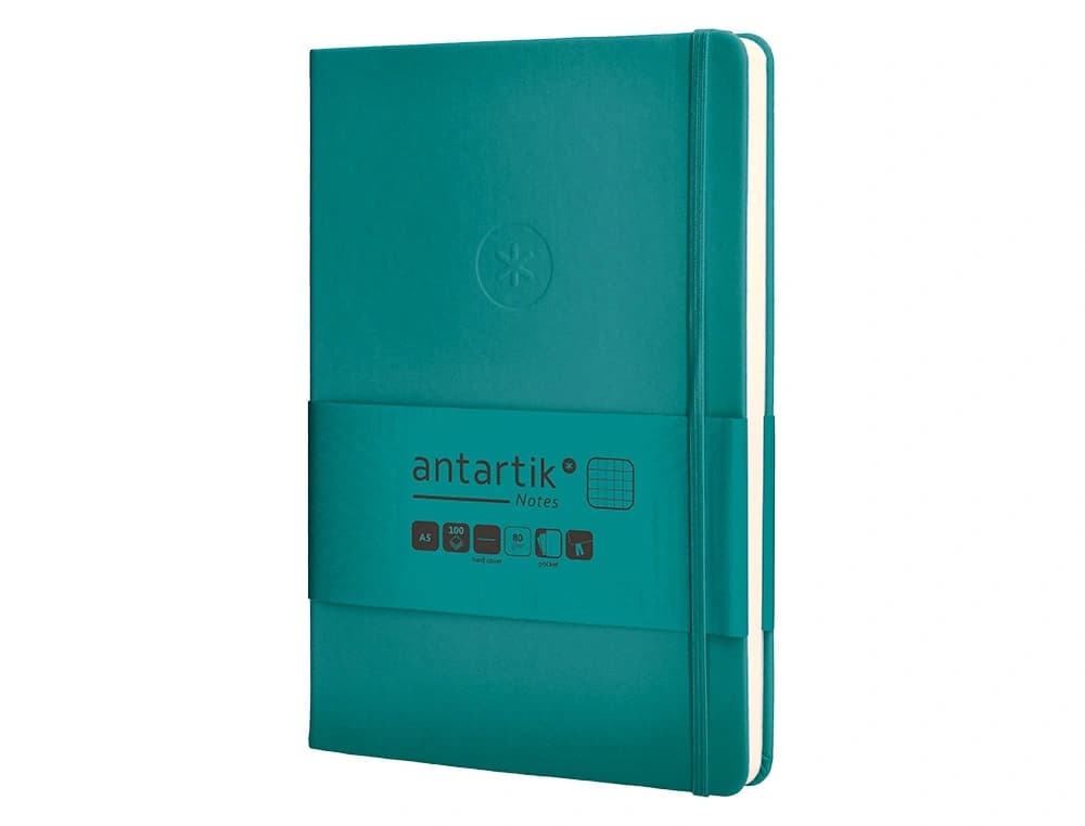 Cuaderno con gomilla antartik notes tapa dura hojas cuadricula aguamarina 100 hojas 80 gr