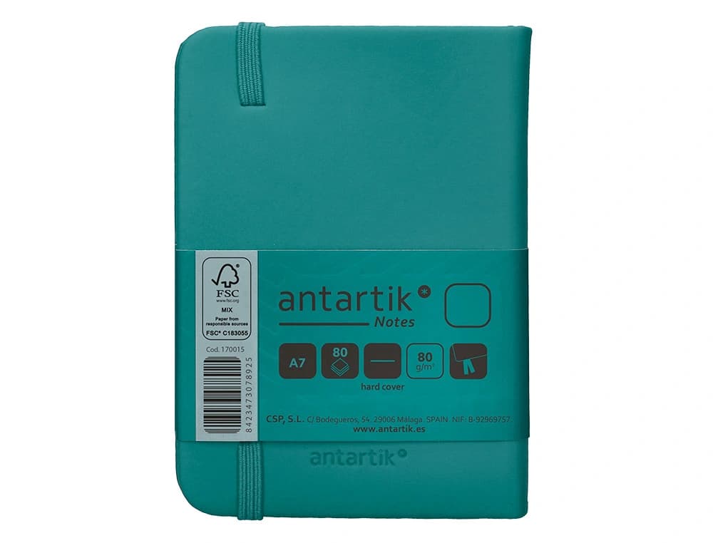 Cuaderno con gomilla antartik notes tapa dura a7 hojas lisas 80 hojas 80 gr fsc